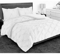 MH Home Pintuck Single Duvet Cover Set - 200 Thread Count 100% Egyptian Cotton Pinch Pleated Quilt Bedding Covers Set (White, Single)