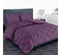 MH Home Pintuck Single Duvet Cover Set - 200 Thread Count 100% Egyptian Cotton Pinch Pleated Quilt Bedding Covers Set (Plum, Single)