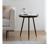 Mh London Chervey Black Round Side Table Solid Mango Wood End Table With Metal Tri-Pin Legs Large