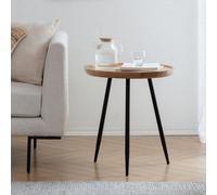 Mh London Chervey Natural Round Side Table Solid Mango Wood End Table With Black Metal Tri-Pin Legs Large