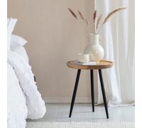 MH London Chervey Natural Solid Wood Side Table Living Room Bedside Small Side Table Round Side Table With Black Metal Legs