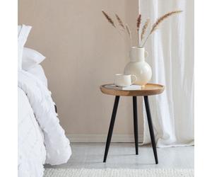 MH London Chervey Natural Solid Wood Side Table Living Room Bedside Small Side Table Round Side Table With Black Metal Legs
