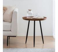 MH London Chervey Walnut Solid Wood Side Table Round Side Table Living Room Bedside Large Side Table With Black Metal Legs