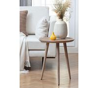 MH London 'Electra' Round Side Table Solid Wood Bedside Table for Living Room & Bedroom in Beige MH London Beige