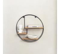 MH London Marly Wall Shelf Floating Shelf Wall Mounted Shelf Book Shelves Solid Wood & Iron Storage Shelf Black & Natural 49.5 Cm Round