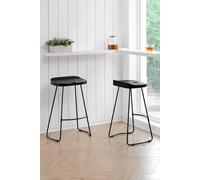 MH London Set of 2 Solid Mango Wood & Iron Kitchen Island Counter Stools with Saddle Seats & Black Iron Legs - Lara MH London Black