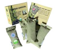 Mh MediterraneanHabitat - 4 x 75 g Bamboo Charcoal Bags (Activated Charcoal) | Natural Dehumidifier & Odour Eliminator for Home, Car, Wardrobe & Shoes | Reusable Air Purifier
