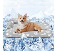 MH MYLUNE HOME Dog & Cat Cooling Mat with Supportive Pillows, 30"x20" Arc-Chill Fiber & Endothermic Color Changing Self Cooling Pad, Foldable & Washable Non-Toxic Summer Pet Blanket