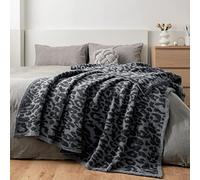 MH MYLUNE HOME Fleece Reversible Throw Blanket Fluffy Ultra Soft Microfiber Throws in Leopard Print 180x200 cm Large Warm Blankets for Sofa Bed Couch Chair Settees, Navy Blue
