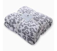 MH MYLUNE HOME Fleece Sofa Bed Throw Blanket - Dual Sided Leopard Pattern Blankets 130x160 cm, Fluffy Super Soft Warm Reversible Throws for Couch Chair Settees, White/Grey