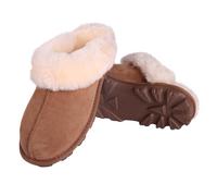 MH MYLUNE HOME MYLUNE HOME Australian Real Sheepskin Slippers Ladies Luxuriously Soft and Durable Warm Sheepskin Fireside Slippers for Women Shearling Slippers Women’s Mule Fluffy Chestnut