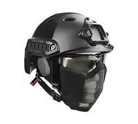 MH Tactical Fast Helmet Combined,with Foldable Ear Protection Half Face Mesh Mask and Goggles for Airsoft Paintball CS Game Set