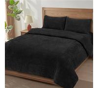 MH Traders Soft Teddy Fleece Duvet Cover Breathable, Comfortable & Durable Bedding Cover Cosy, Easy-Care Terry Duvet Cover for Everyday Use (Black, Single)