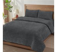 MH Traders Soft Teddy Fleece Duvet Cover Breathable, Comfortable & Durable Bedding Cover Cosy, Easy-Care Terry Duvet Cover for Everyday Use (Charcoal, Double)