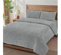 MH Traders Soft Teddy Fleece Duvet Cover Breathable, Comfortable & Durable Bedding Cover Cosy, Easy-Care Terry Duvet Cover for Everyday Use (Silver, Double)