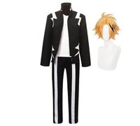 MHA Kaminari Denki Cosplay Costume Bakugou Katsuki Cosplay Outfit Black Hoodies Uniform Jacket Pant Battle Suit Full Set, Anime Cosplays Outfit Halloween Carnival Party Dress Up Suit for Men