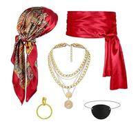MHADBKH Adult Pirate Costume Accessories Set Captain Pirate Outfits Headscarf Sash Earrings Eye Patches For Halloween Cosplay Costume Accessories