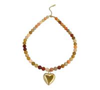 MHADBKH Bohemia Natural Stone Necklace Handmade Beaded Chain Necklace Gold Plated Heart Pendant Present For Women Beaded Chain