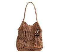 MHADBKH Elegant Woven Shoulder Bag For Women With Unique Tassels Design And Large Capacity Vacation Fashion Beach Handbag Handmade Woven Bag