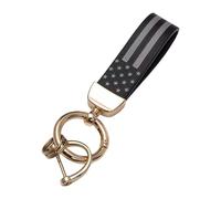 MHADBKH Engraved Patriotic Holder Set with Reinforced Spring Clip for Car Motorcycles and Rings Textured Leather Auto Keychain Unisex Vehicle Keyring with Carabiner