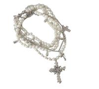 MHADBKH Faith Silver Crosses Pendant Stylish Pearls Necklace Jewelry Accessory Portable for Fashionable Casual Wear Daily Use
