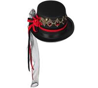 MHADBKH Steampunk Flat Top Hats Halloween Costume Hat Black Gothic Top Hat With Yarn&Flower And Rhinestone For Women Dress Up