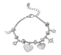 MHADBKH Sturdy Stainless Steel Heart Charm Bracelet for Women 18k Gold Plated with Stylish Zircon and Various Pendants