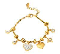 MHADBKH Sturdy Stainless Steel Heart Charm Bracelet for Women 18k Gold Plated with Stylish Zircon and Various Pendants