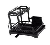 MHADBKH Stylish Efficient 2 Levels Dish Organizers Craft From Sturdy Iron Materials With Water Draining Tray Home Organization Household Dish Storage