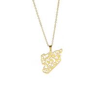 MHADBKH Syria Outline Map Pendant Necklace Ethnic Styles Neckchain Adjustable Choker Commemorative Jewelry for Men and Women