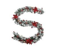 MHADBKH White Flocking Christmas Wreath Window PVC Holiday Homes Decoration Decorative Pine Garlands With Red Berries
