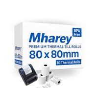 Mharey, 10 Rolls of 80 X 80mm Thermal Paper Till Rolls Receipt Roll for Cash Register, POS, EPOS, Credit Card Machine with Red Warning Strip BPA-Free