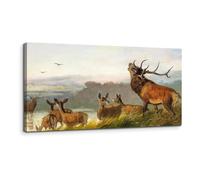 MHARTK66 Canvas Wall Art for Living Room Large, 20"x40" Deer on the Grass Modern Bedroom Decor Aesthetic, Animal Pictures Prints Wall Decorations for Office Bathroom Hallway Dining Room