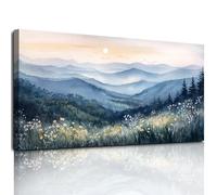 MHARTK66 Canvas Wall Art for Living Room Large, 20"x40" Modern Landscape Bedroom Decor Aesthetic, Cyan Watercolor Pictures Prints Wall Decorations for Office Bathroom Hallway Dining Room