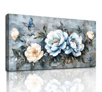 MHARTK66 Canvas Wall Art for Living Room Large, 23"x47" XXL Peony Flowers Modern Bedroom Decor Aesthetic, Butterflies Pictures Prints Wall Decorations for Office Bathroom Hallway Dining Room