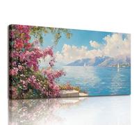 MHARTK66 Canvas Wall Art for Living Room Large, 23"x47" XXL Seascape Flowers on the Shore Modern Bedroom Decor Aesthetic, Pictures Prints Wall Decorations for Office Bathroom Hallway Dining Room