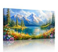 MHARTK66 Mountain Lake Landscape Canvas Wall Art for Living Room Large, 20"x40" Colorful Flower Meadow Modern Bedroom Decor Aesthetic, Nature Pictures Prints Wall Decorations for Office Hallway