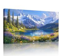 MHARTK66 Mountain Lake Landscape Canvas Wall Art for Living Room Large, 20"x40" Snow Mountains Flower Meadow Modern Bedroom Decor Aesthetic, Nature Pictures Prints Wall Decorations for Office