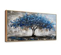 MHARTK66 Wooden Framed Canvas Wall Art for Living Room Large, 23"x47" XXL Blue Tree of Life Modern Bedroom Decor Aesthetic, Canvas Painting Textured Wall Decorations for Office Bathroom Dining Room