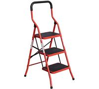 MHBGX Step Stool,Folding Step Stool,Herringbone Ladder, Metal Folding Indoor Staircase, Small Step Stool,Red,3 Step Ladder