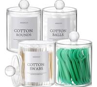 MHDCLY Bathroom Organizers and Storage, 4 PACK Plastic Canisters for Cotton Balls, Cotton Swabs, Cotton Rounds