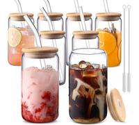 MHDCLY Glass Cups with Lids and Straws 8 pcs,16OZ Glass lced Coffee Cups with Lids Clear GlassCoffee Cups,Cute Glass Cups for Coffee Bar Accessories Gifts