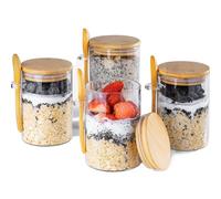 MHDCLY Overnight Oats Containers with Lids,16oz Overnight Oats Jars 4 Pack, Oatmeal Cups,Meal Prep Containers,Glass Meal Prep Containers with Lids,China Pudding Jars
