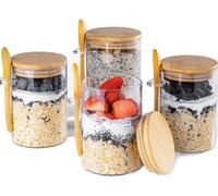 MHDCLY Overnight Oats Containers with Lids,16oz Overnight Oats Jars 4 Pack, Oatmeal Cups,Meal Prep Containers,Glass Meal Prep Containers with Lids,China Pudding Jars