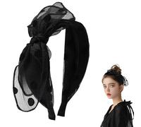 MHDGG Bow Headband Knotted Headband for Women Girls,Solid Colors Gauze Lips Wide Headbands Twist Bow Turban Headwrap Rabbit Ears Hairband with Cloth Wrapped Headwear,Dot