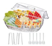 MHEOMTME Ice Chilled Party Platter, 15 Inch Clear Veggie Fruit Trays with Lid and Dip, Cold Food Serving Trays for Parties, Charcuterie Boards with Ice Tray on Bottom