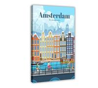 MHFDC Travel The World City Visiting Amsterdam Canvas Poster Wall Art Decor Print Picture Paintings for Living Room Bedroom Decoration 24x36inch(60x90cm)