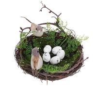MHFOOU Artificial Bird Nest for Crafts, Fake Birds Nest with 2 Birds & 5 Simulation Eggs, Easter Decorative Rattan Bird Nests for Garden Patio Balcony Home Crafting