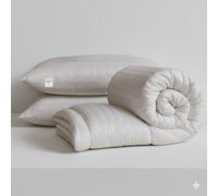 MHG Living 1.5 Tog Summer Duvet & Pillow Set - Lightweight Striped Microfibre Bedding Quilt - Double