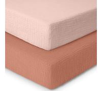 MHG Living CotBed Fitted Sheets, 100% Cotton Muslin Cot Bed Sheets, 2 Pack, Soft & Breathable, Cotton Cotbed sheets, Boys & Girls, Cot Bed Sheets 140 x 70 cm, Baby CotBed Sheets | Rose, Pink